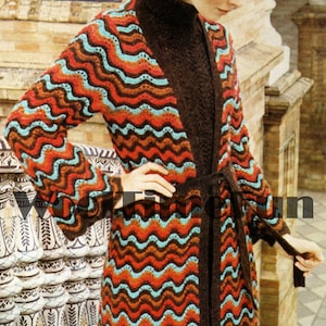 Knitting Patterns Ladys 1970s Chevron Jacket/Cardigan & Bishop Sleeved Sweater.