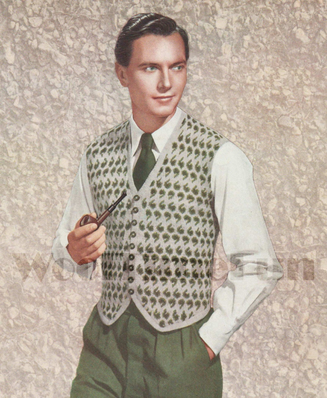 Vintage Knitting Pattern Men's Waistcoat. Paisley/fair - Etsy