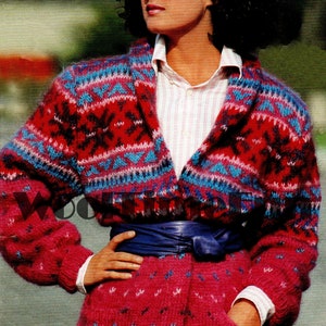 Knitting Pattern To Make Women&#39;s Fair Isle Open Wrap Over Cardigan Coat.