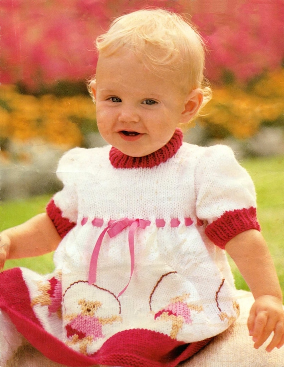 Mod le de tricot b b fille Jolie robe avec motif ours en peluche