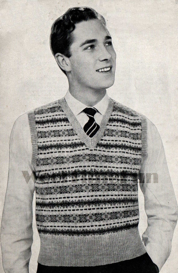 Vintage Knitting Pattern Men's Classic Fair Isle Sweater Vest Tank