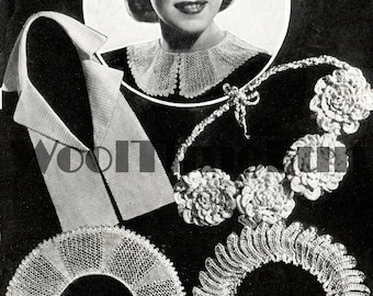 Knitting & Crochet Pattern Vintage 1940s Collars Necklaces Accessories. 5 Designs.
