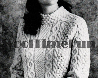 Patron de tricot PDF Femme vintage Aran/Cable Design Sweater, Jumper. Fil DK.