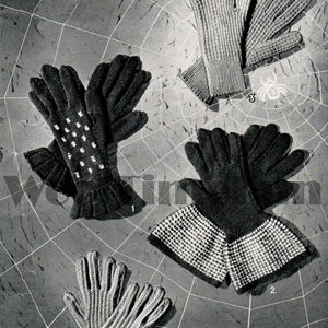 Knitting Pattern Vintage 1940s/1950s Womens Gloves. 4 Designs.