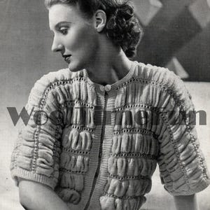 Knitting Pattern Womens Vintage 1940s Ruched Bed Jacket Cardigan