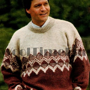 Diamond Patterned Men's Polo Sweater Knitting Pattern in
