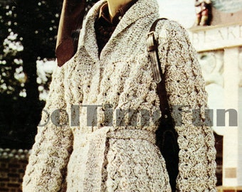 Crochet Pattern Vintage 1970s Chunky Wrap Over Coat Cardigan Jacket.