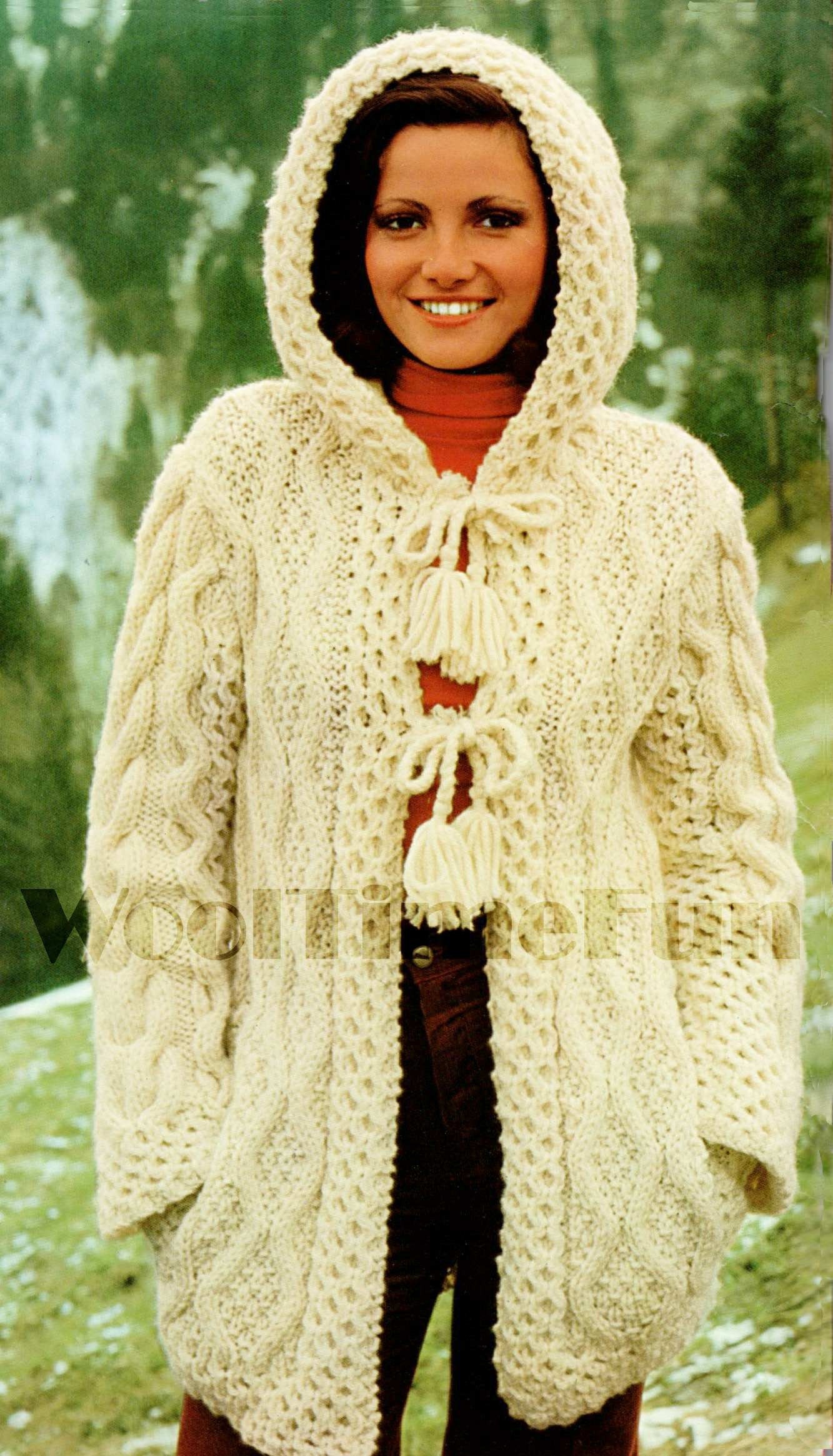 Strickanleitung Damen Mädchen Chunky Zopfmuster Mantel Mit Hippie  Boho Festival - Main Image