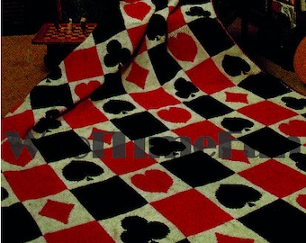 Tunisian Crochet Pattern Playing Cards Hearts Clubs Diamonds Spades Afghan Blanket.
