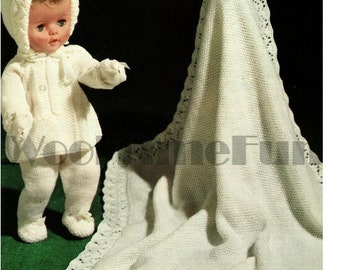 Knitting Pattern 14" - 16" Dolls Pram Set Coat Leggings Bonnet Mittens Shawl