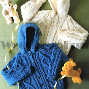 Knitting Pattern Child&#39;s Aran Cable Jacket Cardigan, Jumper Hoodie. Aran Yarn