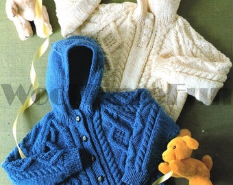 Knitting Pattern Child's Aran/Cable Jacket/Cardigan, Jumper/Hoodie. Aran Yarn