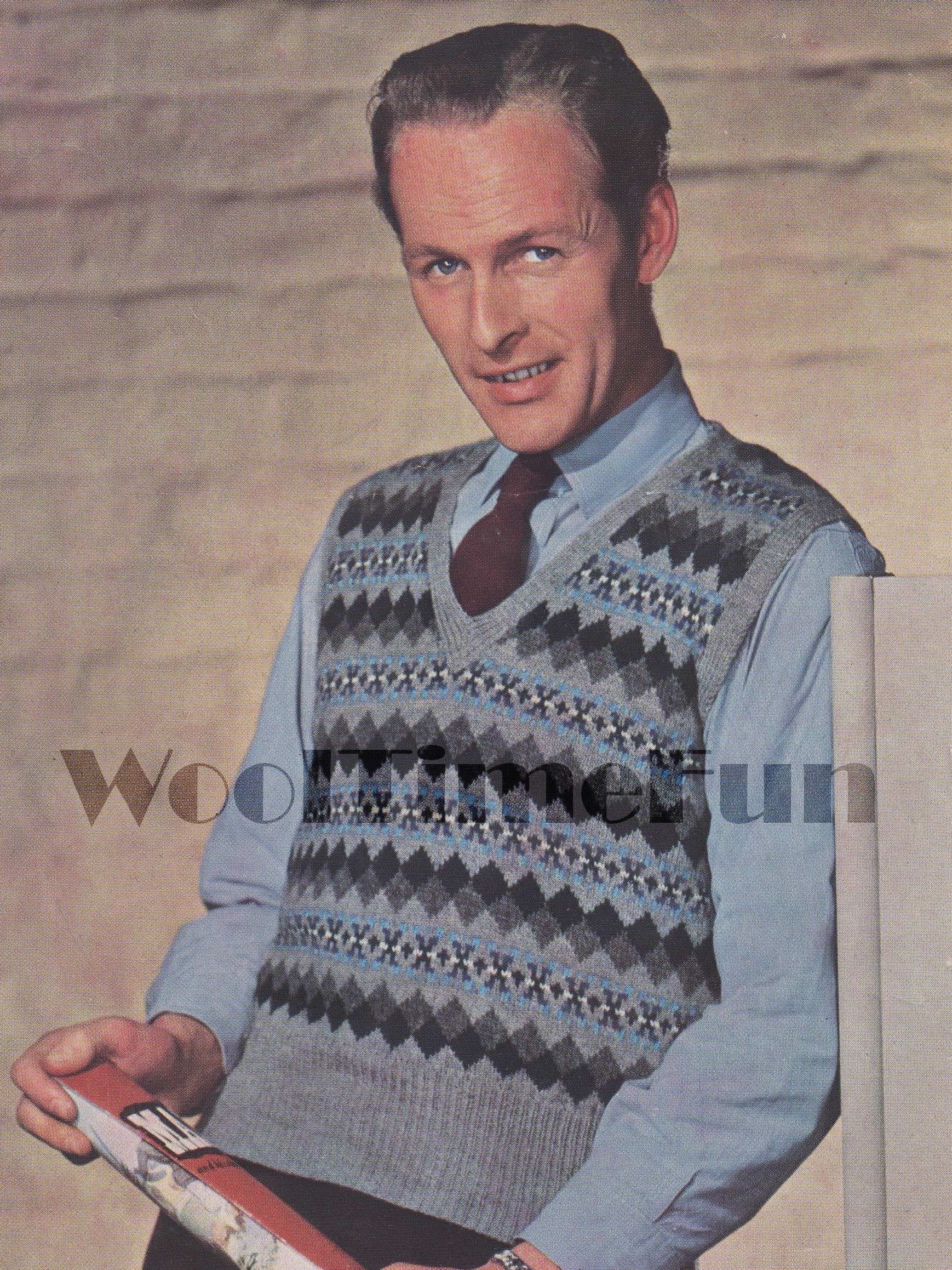 Vintage Knitting Pattern Mens Fair Isle 