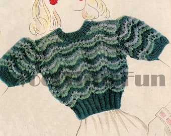 Knitting Pattern To Make Vintage 1940s Womens Feather Stitch Chevron Sweater