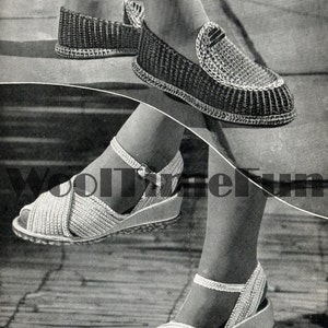 Vintage Crochet Pattern Women&#39;s 1940s Slippers/Shoes/Sandals. 2 Styles.