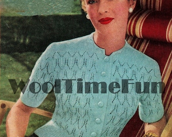 Breipatroon Dames vintage jaren 40/50 katoenen kanten blouse/top/trui.