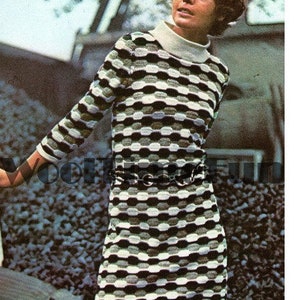 Crochet Pattern Womens Girls Dress With Knitted Neck & Cuffs 34"-40" Bust 4 Ply