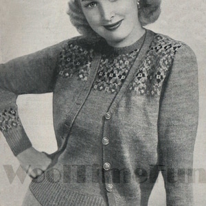 PDF Knitting Pattern Vintage 1940s Lady&#39;s Fair Isle Jumper & Cardigan Twin Set. 38&quot;