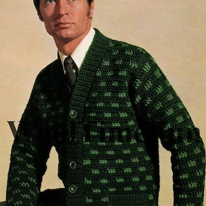 Crochet Pattern Men&#39;s V Neck Jacket Cardigan. 38 - 44 Inch Chest.