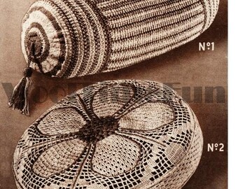 Pattern To Make Vintage 1930s Knitted Bolster & Crocheted Round Cushion