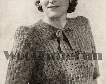 Stickmönster Vintage 1940-tals tröja med knytning/lång/kort kortärmad. Stor storlek