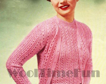 PDF nitting Pattern Ladies Vintage 1940s Cable Patterned Twin Set/Jumper/Cardigan