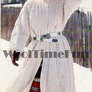 Knitting Pattern Womens Classic Cable Aran Style Coat Cardigan. Raglan Sleeves.
