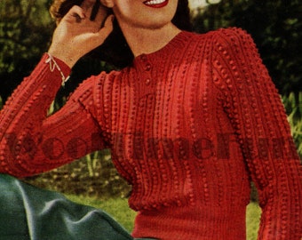 Stickmönster Dam Vintage 1940-tals Bobble Stitch Tröja