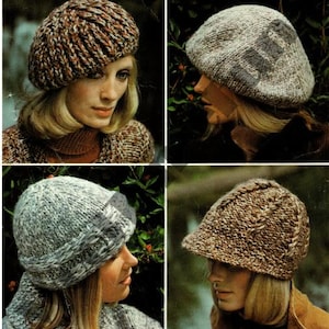 Knitting Pattern Womens Chunky Knit Hats Caps Beret 4 Designs