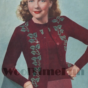 PDF Knitting Pattern Vintage  Lady&#39;s 1940s Ivy Leaf Design Twin Set/Cardigan/Jumper.