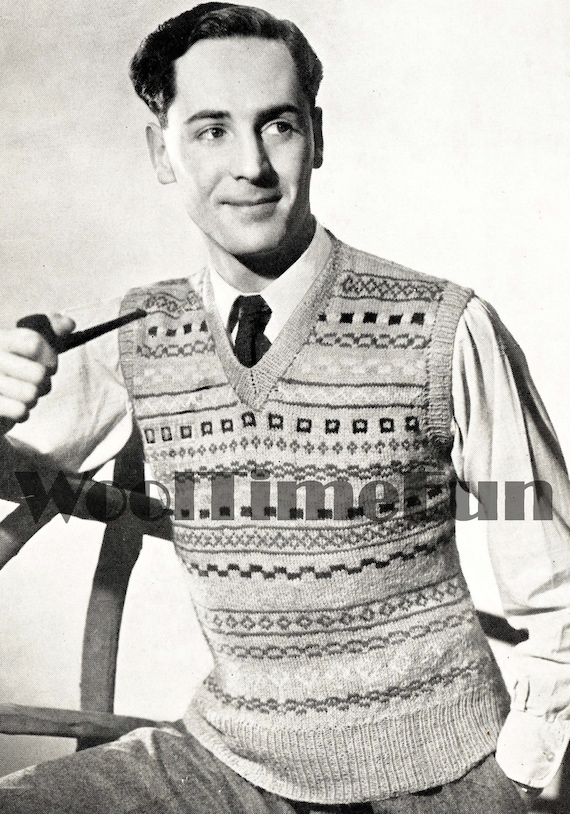 Knitting Pattern Vintage Men's 40s/50s Fair Isle Slipover/pullover