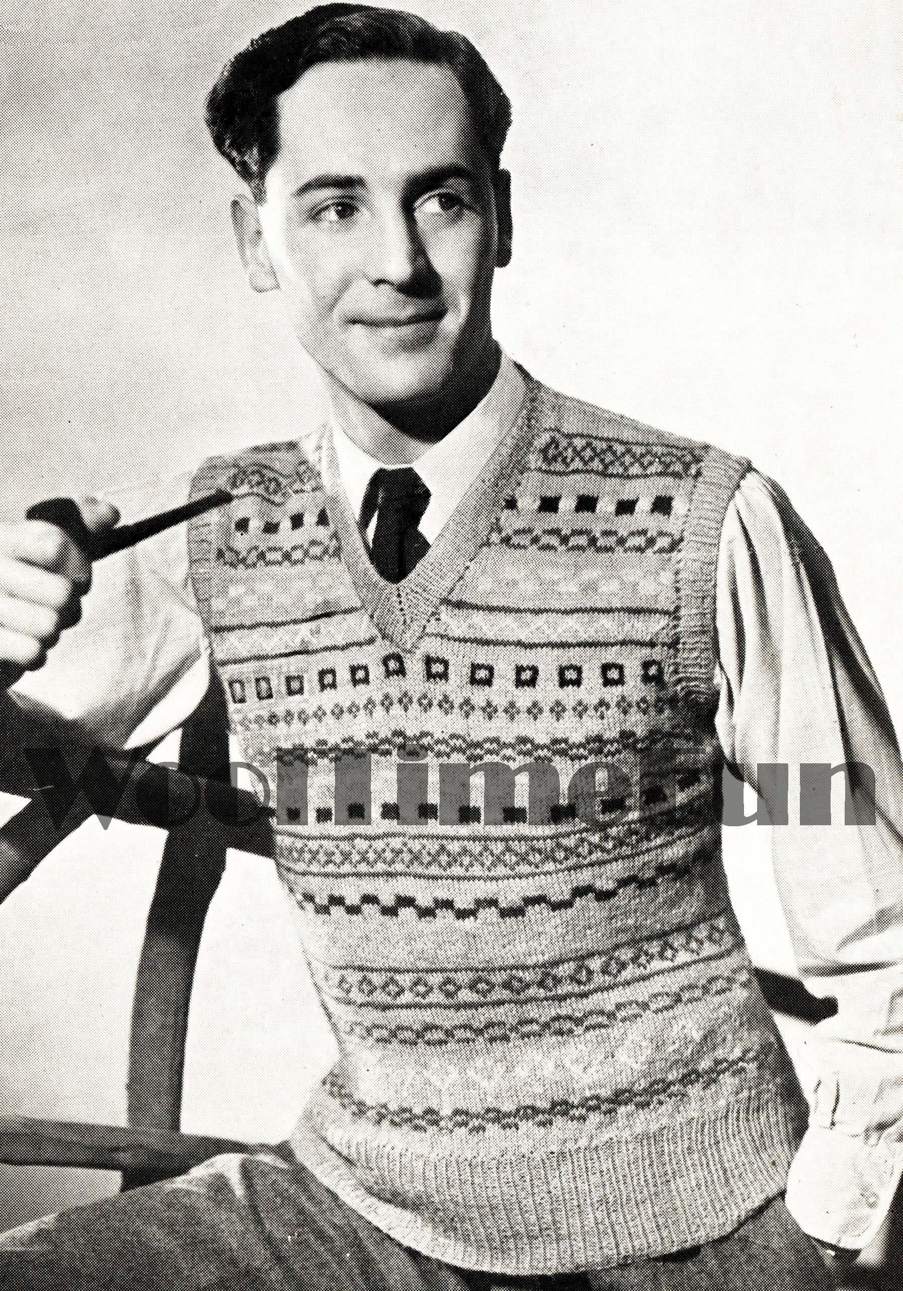 Modèle de tricot vintage pour hommes des années 40/50 Fair Isle