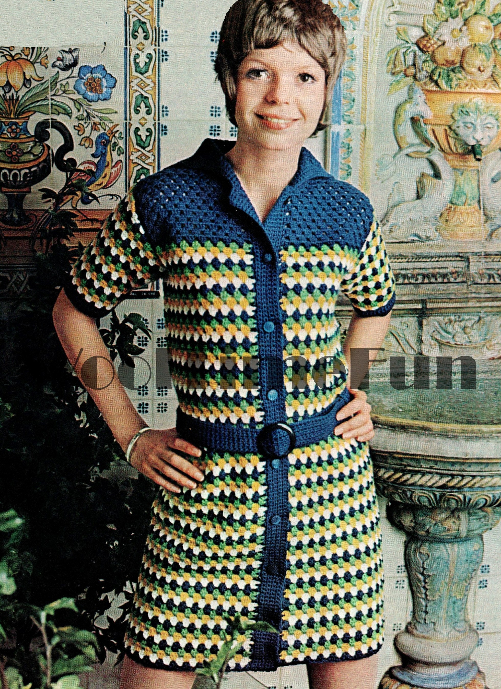 Crochet Pattern Vintage Retro 60s 70s Striped Coat Dress. DK Yarn - Etsy