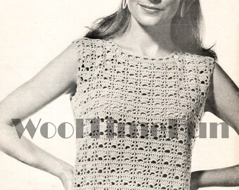 T-shirt d'été sans manches pour femme avec motif au crochet. Fabrication rapide.