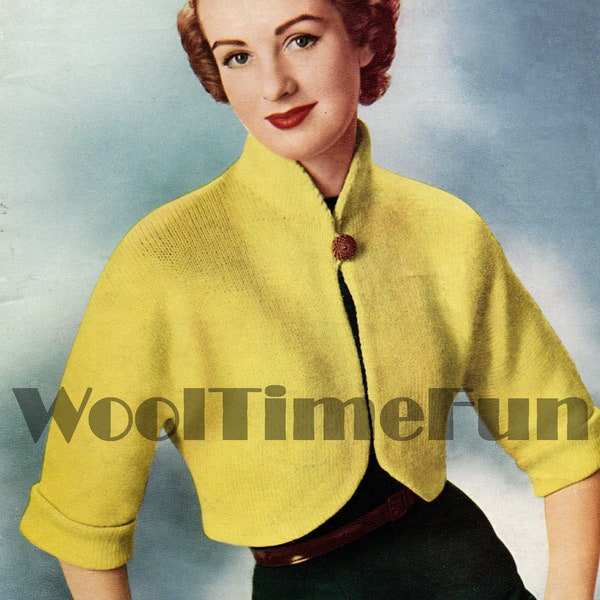 Knitting Pattern Vintage Ladies 1950s Bolero Jacket. 3/4 Sleeves.