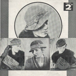 May include: A vintage magazine cover featuring a black and white photo of a woman wearing a crocheted hat. The magazine is titled "Fashion" and the price is listed as "2d". The cover also includes a caption that reads "All articles worked with the original and standard Strutts macrame twine."