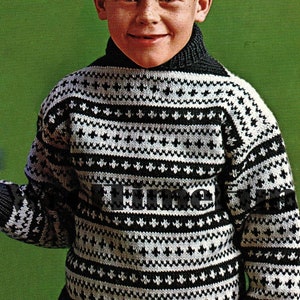Knitting Pattern Child&#39;s Boys Girls 2 Colour Fair Isle Nordic Sweater.