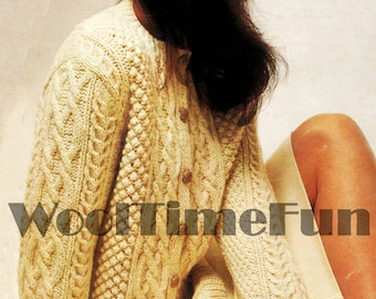 Knitting Pattern Classic Cable Aran Cardigan Jacket. Knit in 4 Ply or Aran Yarn