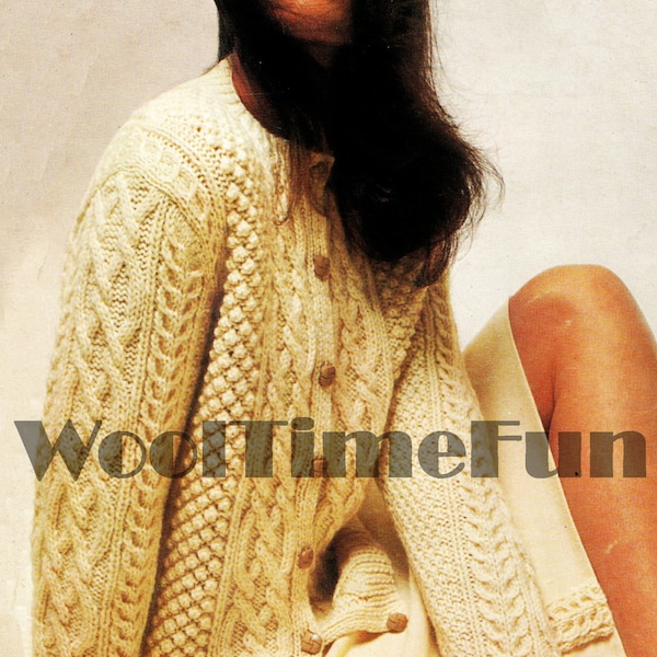 Knitting Pattern Classic Cable/Aran Cardigan/Jacket. Knit in 4 Ply or Aran Yarn