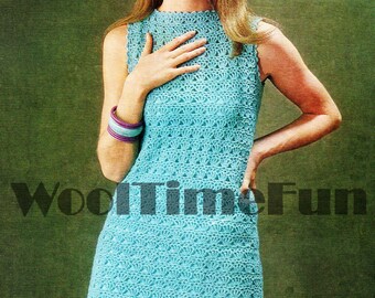Crochet Pattern for Vintage Sleeveless Shift Dress. Quick & Easy To Make