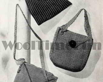 Crochet & Knitting Pattern Vintage 1940s WW2 Hand Bags/Shoulder Bags