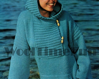 Knitting Pattern Vintage 1970s Hooded Sweater/Jumper/Baja Top/Hoodie.