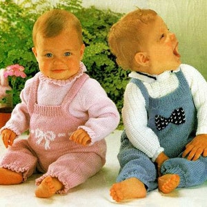 Knitting Pattern Baby Dungarees Rompers & Sweaters Jumpers. 18-22 Inch Chest.