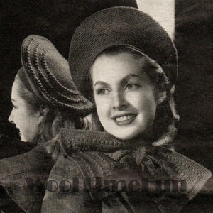 PDF Crochet Pattern/Instructions Vintage 1940s WW2 Lady&#39;s Beret/Hat/Scarf/Neck Tie.