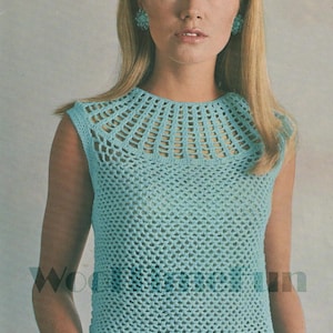 Häkelanleitung Damen Ärmelloses Top/Tunika/Pullover. 33 bis 37 Zoll Büste.