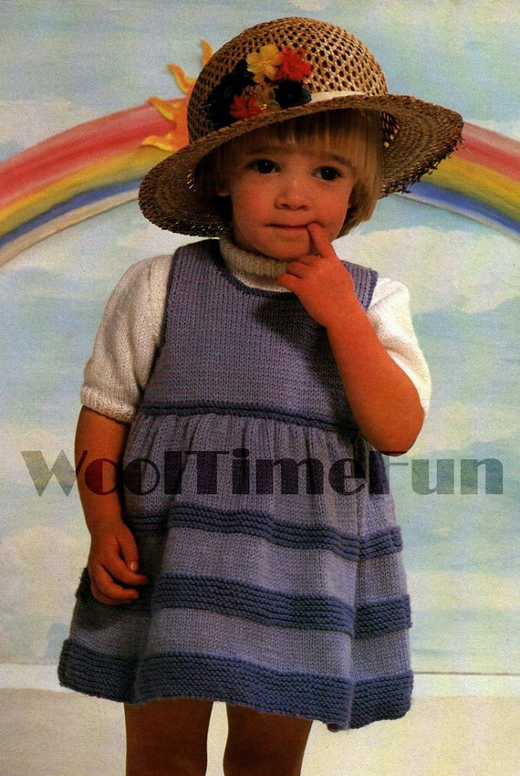 Knitting Pattern Girls Child's Pinafore Dress With 18-22 inch