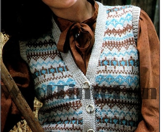 Knitting Pattern Women's Vintage Classic Fair Isle Waistcoat. DK Yarn.