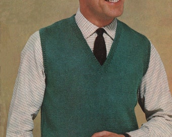 Modèle de tricot vintage pour homme sans manches sans enfiler sur la poitrine 36-46 pouces.