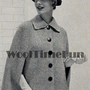 Strickanleitung Vintage 1950er Jahre Damen Kurzer Cape/Mantel mit Kragen.