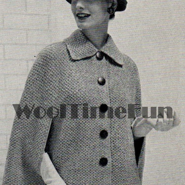 Knitting Pattern Vintage 1950s Lady's Short Cape/Coat With Collar.